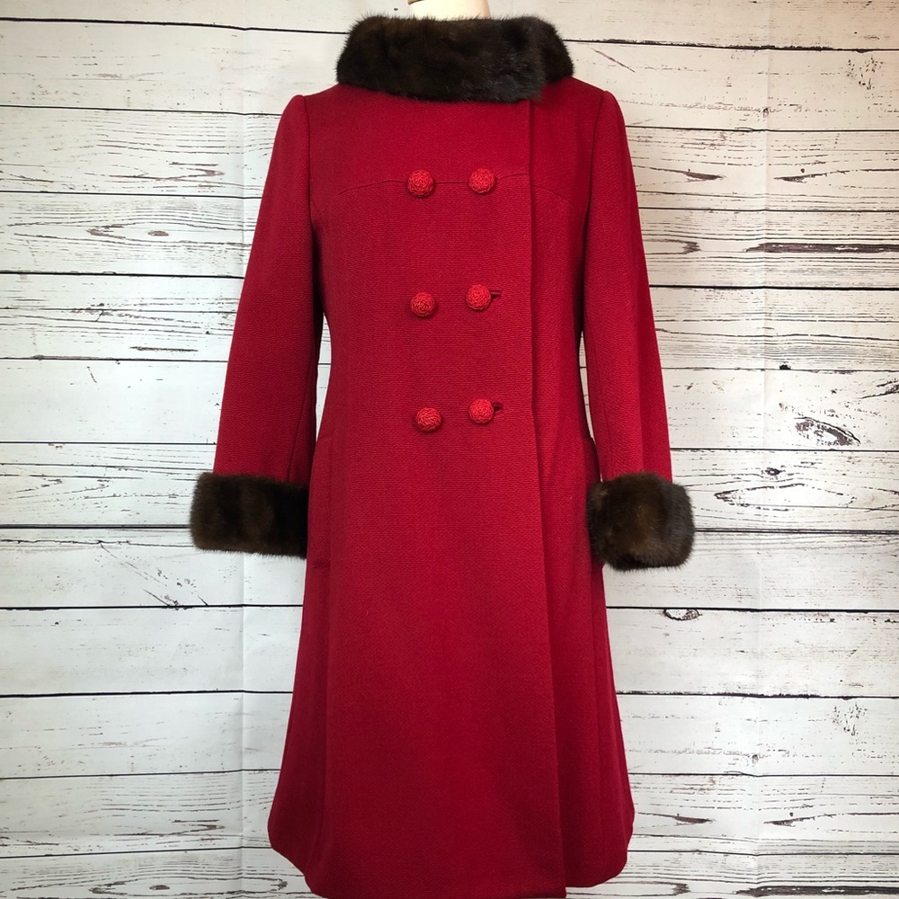 Vintage Red Wool & Fur Coat
